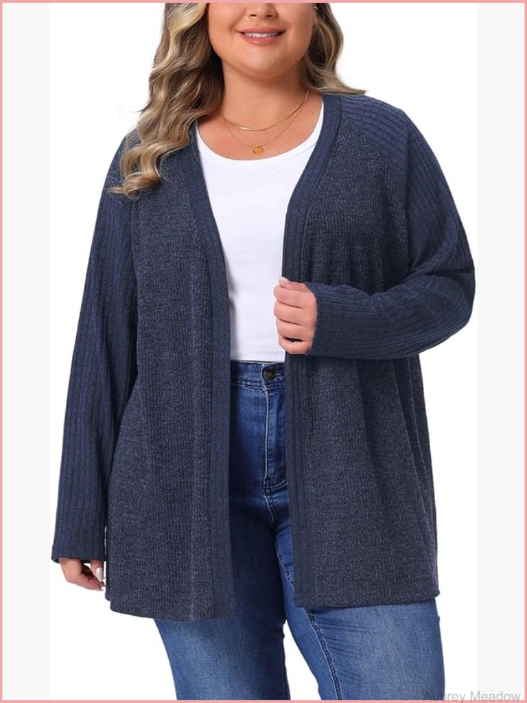 Plus Size Knit Cardigan Open Front Long Sleeve Lightweight Sweater